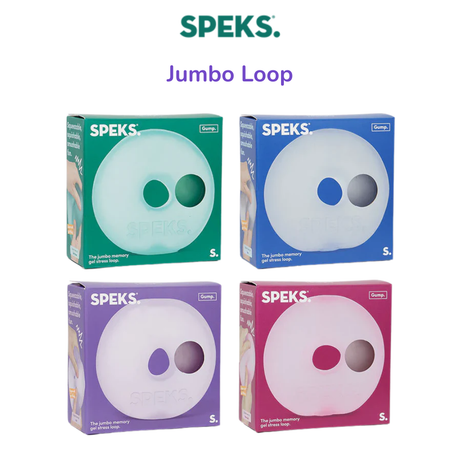 All four Speks Gump Jumbo Loop colours in retail packaging - green, blue, purple and pink