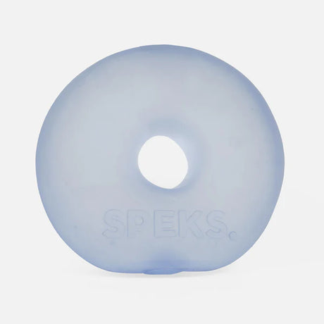 Periwinkle blue translucent Speks Gump Jumbo Loop memory gel stress toy on white background