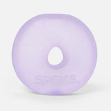 Lilac translucent Speks Gump Jumbo Loop memory gel stress toy on white background