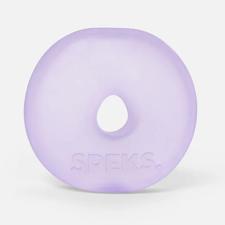 Lilac translucent Speks Gump Jumbo Loop memory gel stress toy on white background