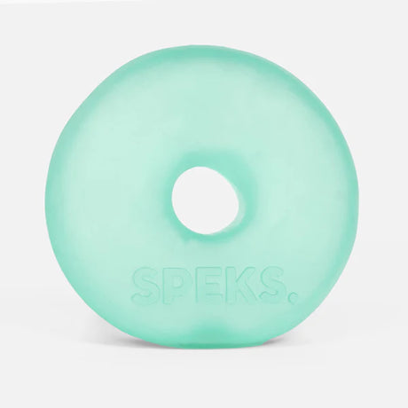 Mint green translucent Speks Gump Jumbo Loop memory gel stress toy on white background
