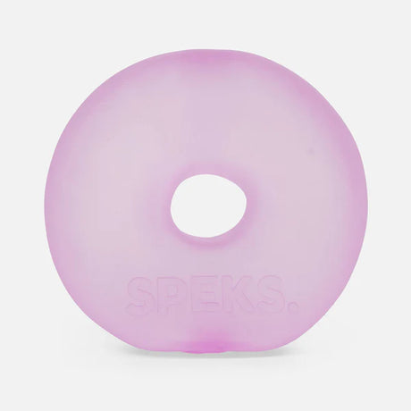 Pink translucent Speks Gump Jumbo Loop memory gel stress toy on white background