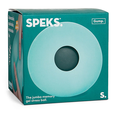 Sea Glass teal Speks Gump jumbo memory gel stress ball packaging box