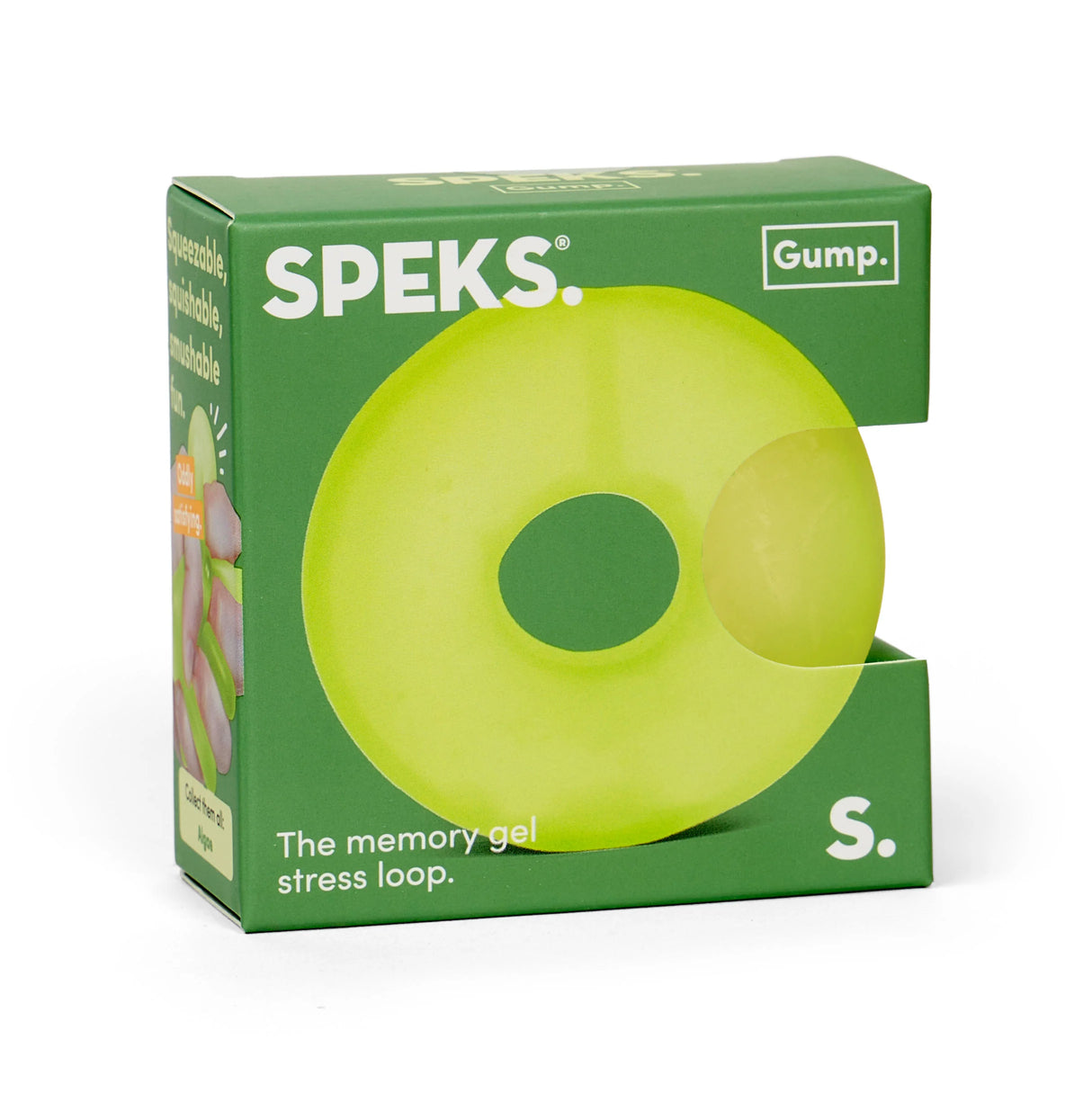 Algae Speks Gump Loop memory gel stress ring packaging, fidget toy