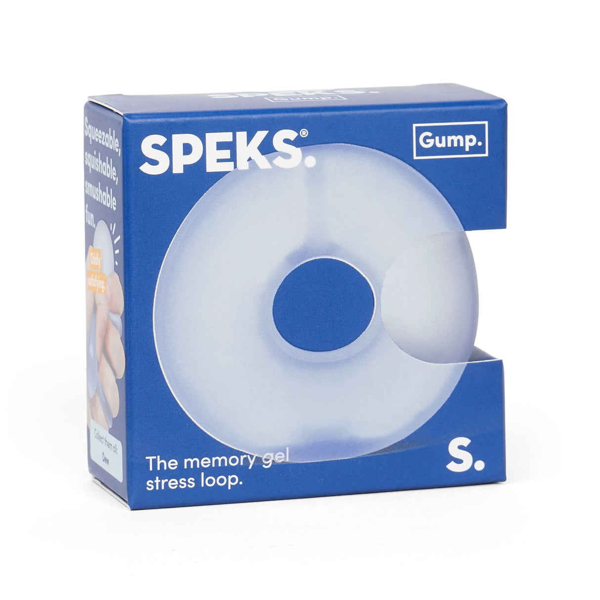 Dew Speks Gump Loop memory gel stress ring packaging, fidget toy
