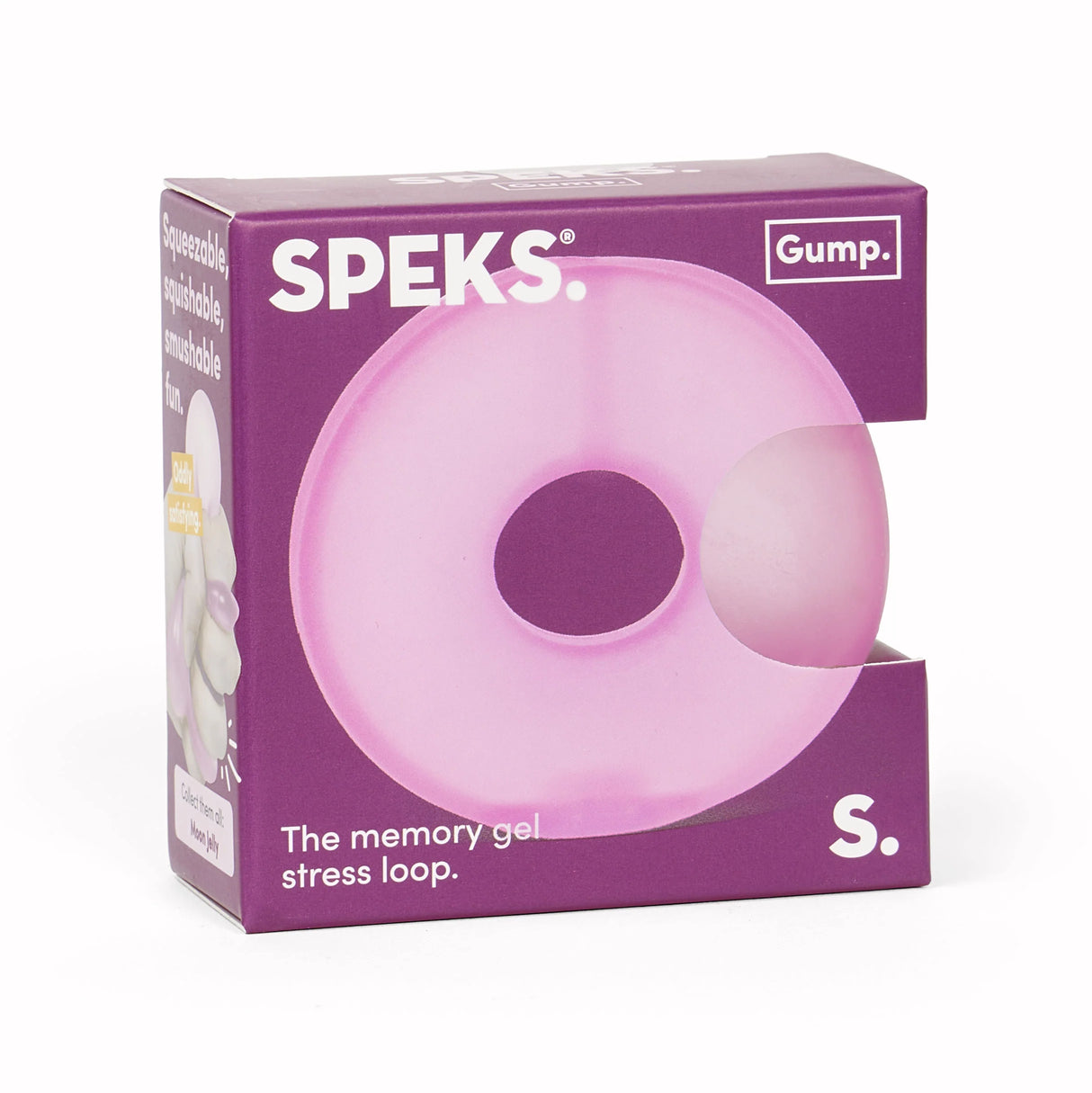 Moon Jelly Speks Gump Loop memory gel stress ring packaging, fidget toy