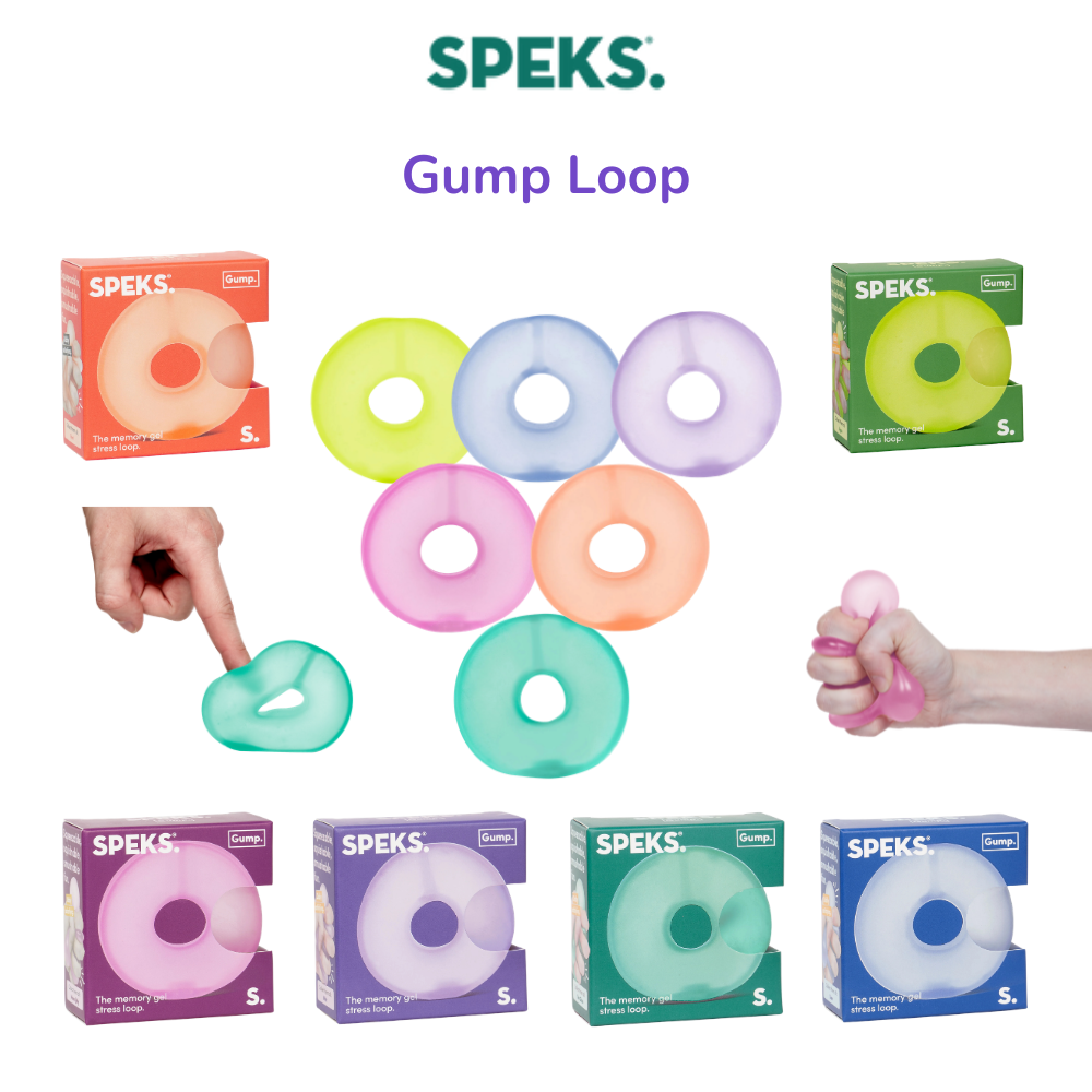 Speks Gump Loop memory gel stress rings, six colours collection, fidget toy