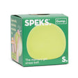 Yellow-green Algae Speks Gump Original memory gel stress ball in branded green Speks Gump packaging box