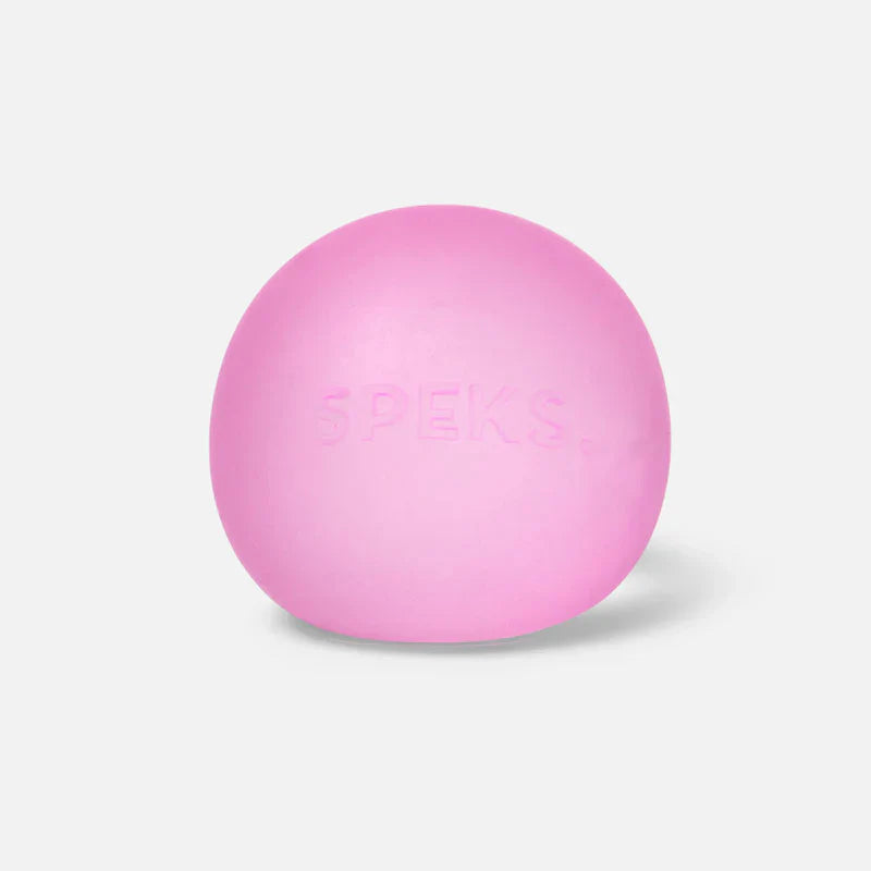 Single pink Speks Gump Original memory gel stress ball on a white background