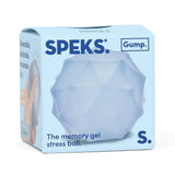Pale blue Speks Gump Surface memory gel stress ball in branded Speks Gump packaging box