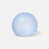 Single pale blue Speks Mini Gump memory gel stress ball on a white background
