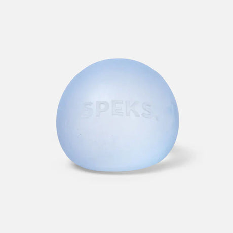 Single pale blue Speks Mini Gump memory gel stress ball on a white background