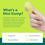 Infographic explaining what a Mini Gump is, with a hand squeezing a yellow memory gel stress ball