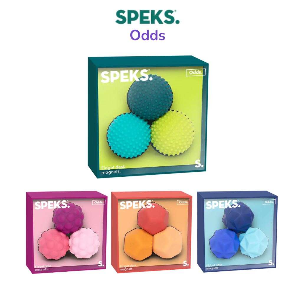 Speks Odds silicone fidget magnets all four colourways, sensory desk toy set