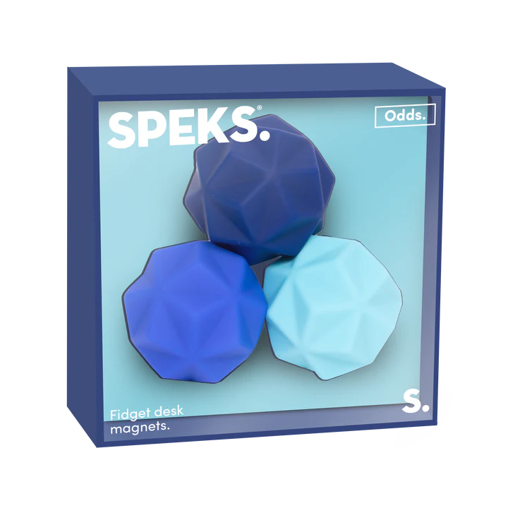 Speks Odds Blue Peaks silicone fidget magnet set, navy blue packaging