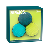 Speks Odds Green Dots silicone fidget magnet set, teal and lime packaging