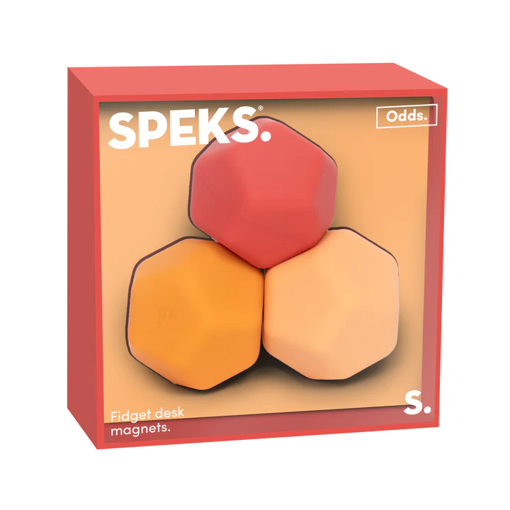 Speks Odds Orange Planes silicone fidget magnet set, red orange packaging