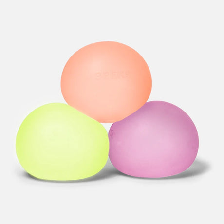 Three Speks Original Gump memory gel squishy balls in lime, peach and pink