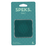 Speks Slabs silicone sensory sticker packaging on a teal background
