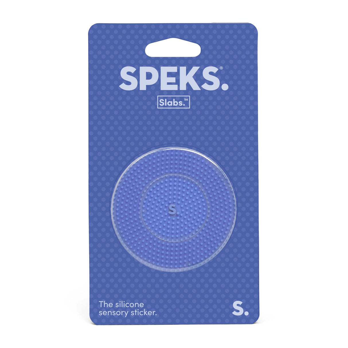 Speks silicone sensory sticker packaging on a blue background
