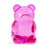Bright pink jelly bear squishy toy front view, sensory fidget toy with bow tie detail
