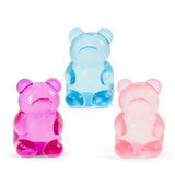 Set of three squeeze jelly bear fidget toys in pink blue and magenta colours