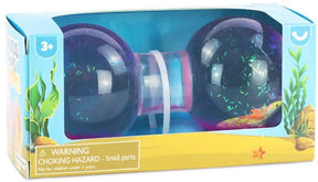 Squeeze Pops Axolotl double sphere glitter sensory toy in ocean-themed Keycraft packaging with seaweed and starfish design