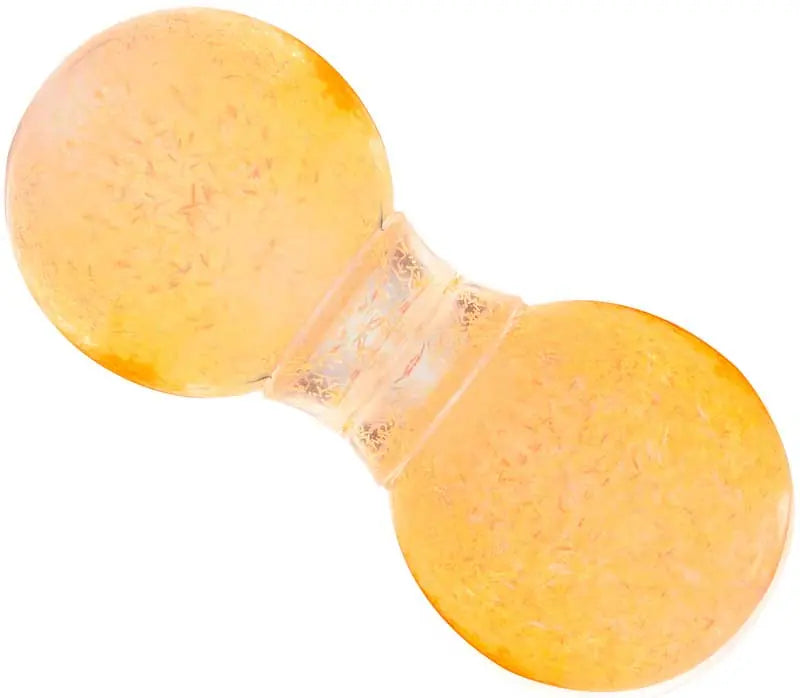 Orange glitter-filled double sphere Squeeze Pops Axolotl sensory toy on a white background