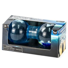 Squeeze Pops Space double sphere glitter sensory toy shown in dark space-themed Keycraft packaging, front view