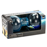 Squeeze Pops Space double sphere glitter sensory toy shown in dark space-themed Keycraft packaging, side view