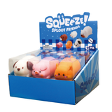 Display box of 'Squeeze! Sploot Friends' toys with various animal figures.