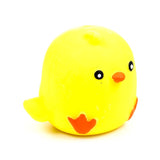 Yellow Squeezies Springtime Chick squeeze toy showing face, beak and feet from the front