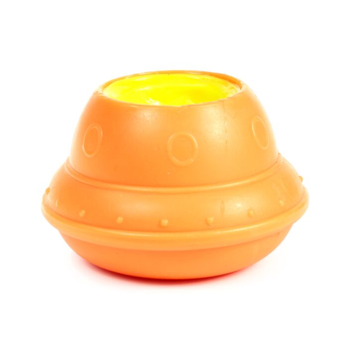 Squeezy Alien UFO Pop Out orange squeeze toy, side view