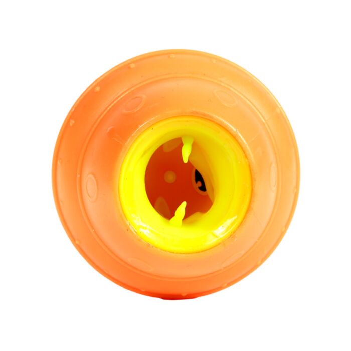 Squeezy Alien UFO Pop Out sensory toy orange and yellow, top view