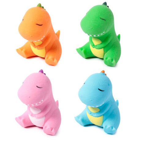 Squeezy-O dinosaur squishy stress toy four colours: orange, green, pink, blue