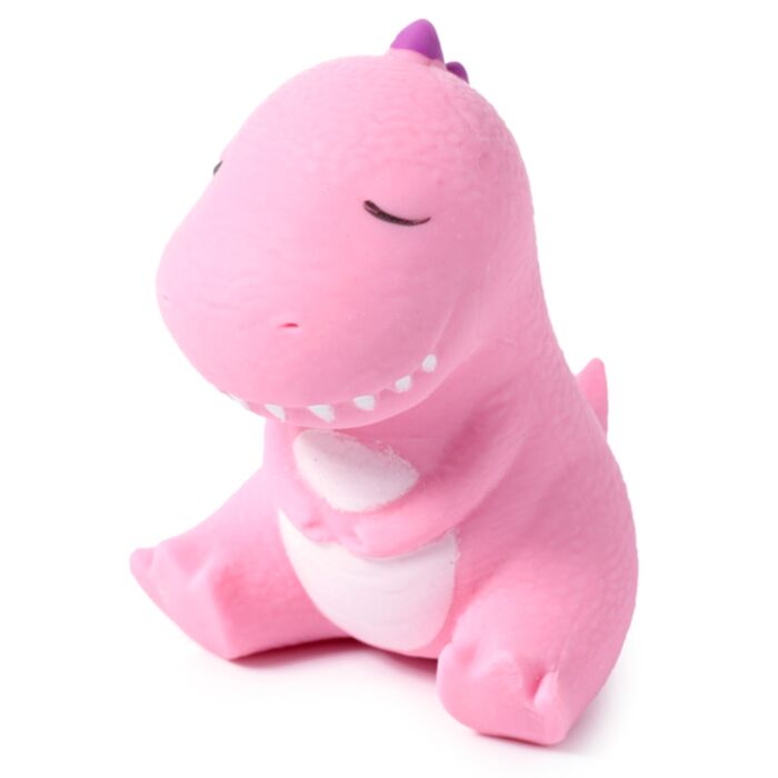 Squeezy-O pink kawaii dinosaur squishy stress toy, side view