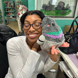 Squishable Mini Pigeon grey plush lifestyle shot size reference