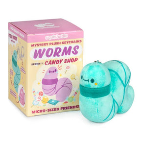 Squishable worm plush toy with packaging on a white background