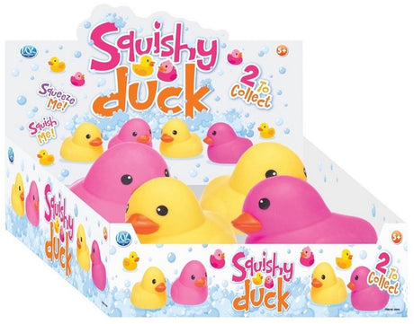 Squishy Duck retail display box showing yellow and pink duck variants