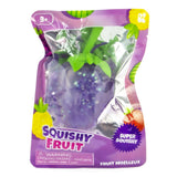 Purple glitter gel grape squishy fidget toy shown in its retail packaging