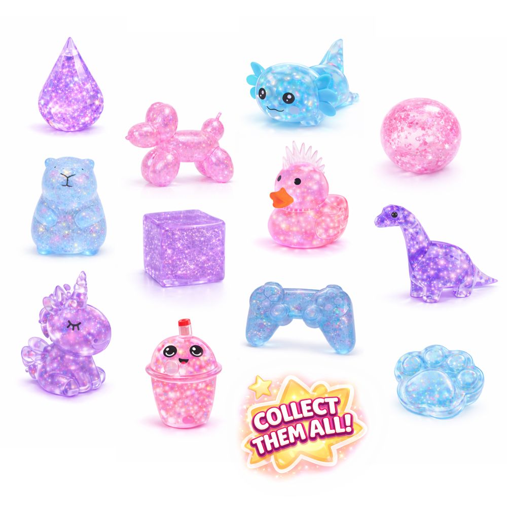 Squishy Gemz pastel pink purple blue glitter collectible sensory toys
