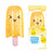 Yellow lemon kawaii squishy glitter pop fidget toy shown next to its lemon-themed retail packaging