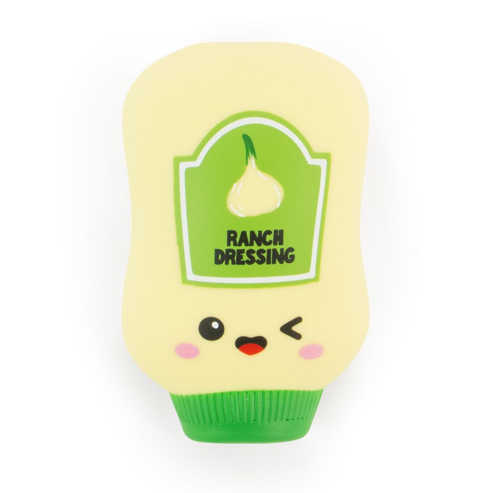 Cream Ranch Dressing kawaii squishy sauce bottle fidget toy standing upright showing winking face detail