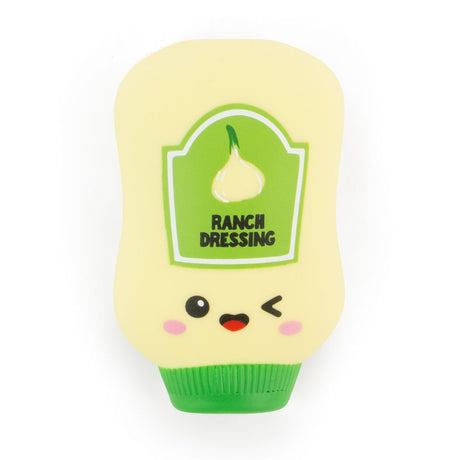 Cream Ranch Dressing kawaii squishy sauce bottle fidget toy standing upright showing winking face detail