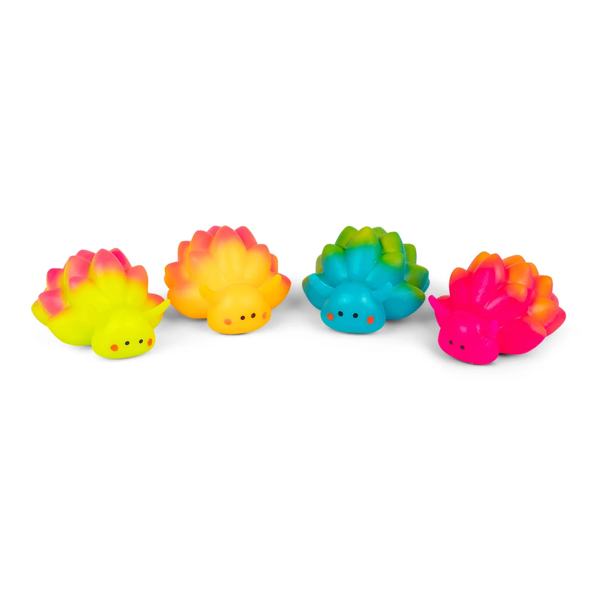 Four neon squishy sea sheep fidget toys in a row showing all colourways