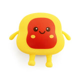 Squishy toast toy with red jam topping, soft sensory fidget toy with cute face