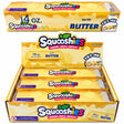 A retail display box of Squooshies Butter candy, showing the front and interior packaging with multiple individual packs of Squoshies Butter inside.