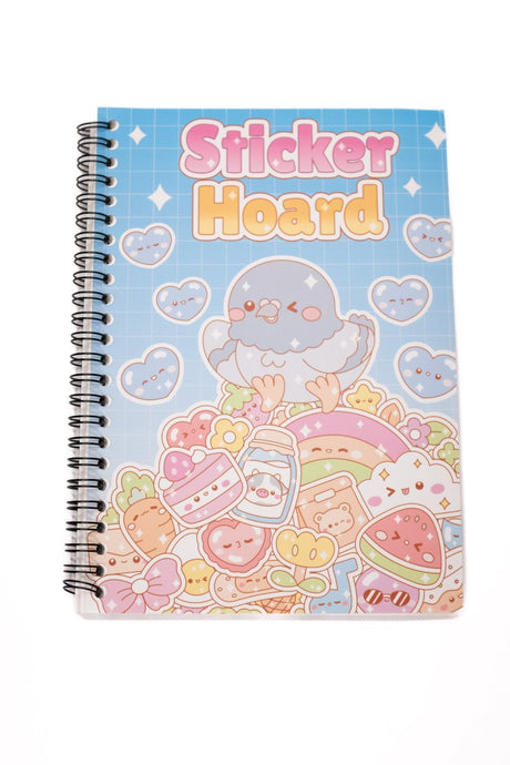 Sticker Hoard reusable sticker book with blue bird and pastel treats cover design