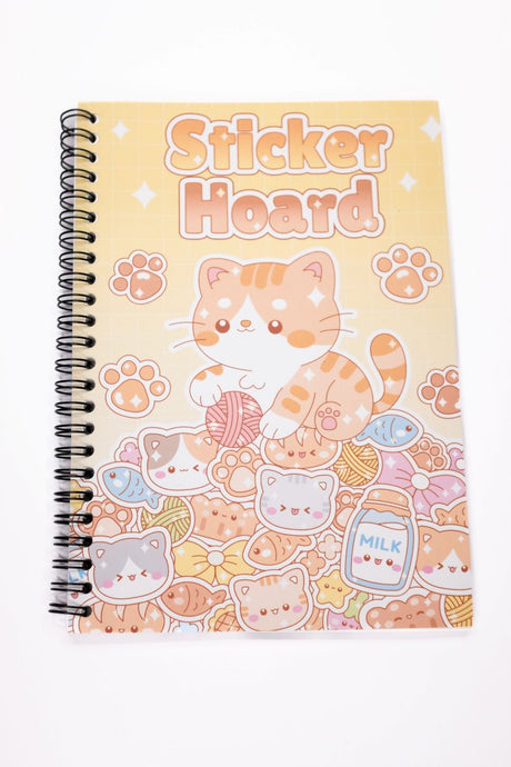 Sticker Hoard reusable sticker book with orange cat and yarn cover design