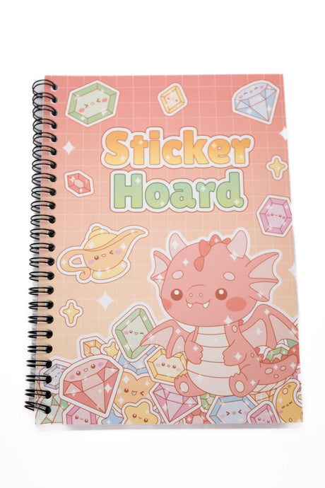 Sticker Hoard reusable sticker book with pink baby dragon, gems and genie lamp cover design